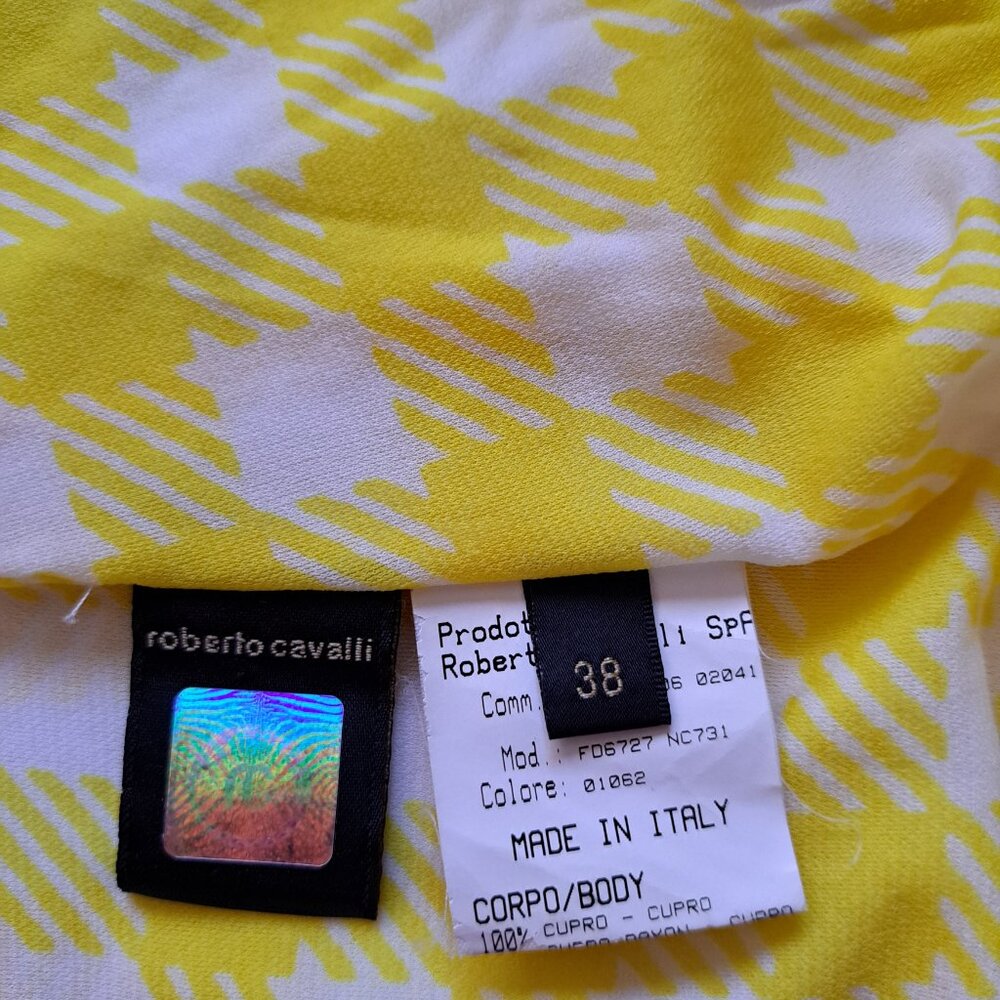 Roberto Cavalli Yellow Ruffle Sheer Silk Blouse Size 38 / XS - Picture 12 of 16